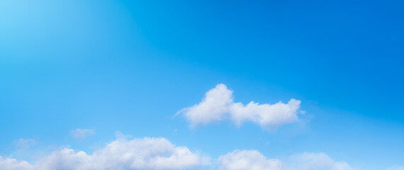 Blue sky with fluffy cloud, Horizon banner beautiful nature skyline for Spring or Summer holiday background