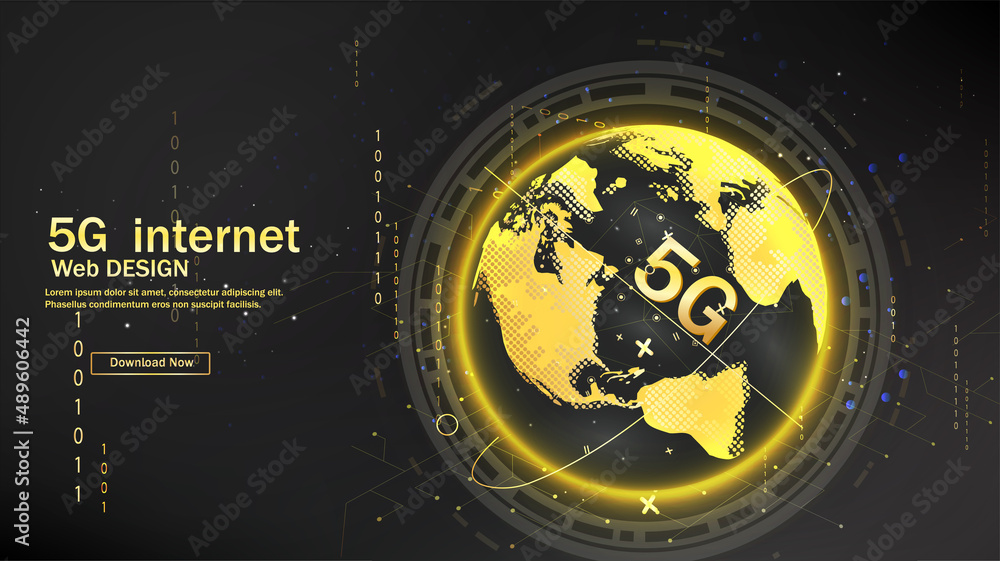 Poster vector. planet earth from space. flickering lights of cities. map of the mainland. global communicat