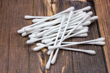 Cotton buds close-up. White cotton swabs. Sticks for cleaning and hygiene of the ears.