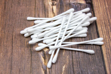 Cotton buds close-up. White cotton swabs. Sticks for cleaning and hygiene of the ears.