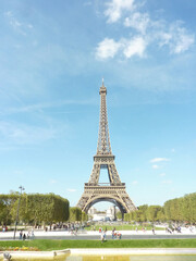 Eiffel Towel in Champ de Mars Gardens in Paris