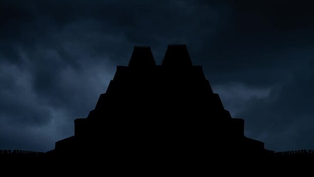 Lightning and Thunderstorm flash over the Aztec Pyramid Templo Mayor or Main Temple in Tenochtitlan, now Mexico City