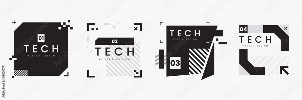 Aufkleber text boxes collection in abstract technology style. futuristic hud elements set. hi-tech cyberpunk f