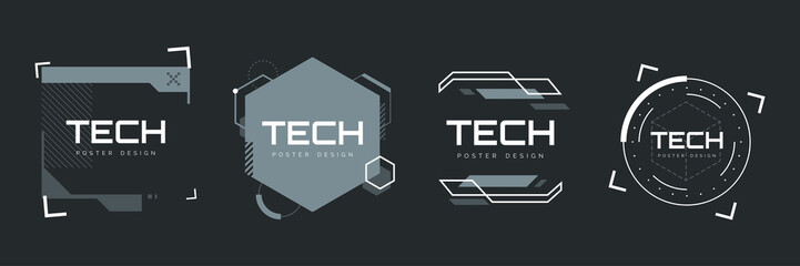 Text boxes collection in abstract technology style. Futuristic HUD elements set. High tech banners design with place for text. Modern sci-fi elements isolated on black background. Vector illustration