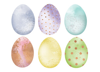 Colored Easter Eggs Spring Holiday Decor Set. Watercolour illustration isolated on white background. 