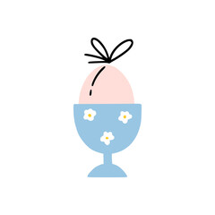 Easter egg in modern eggcup with ornament. Good for greeting cards, banners, invitations, flyers.