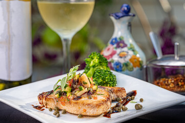 Swordfish with broccoli and capers - obrazy, fototapety, plakaty