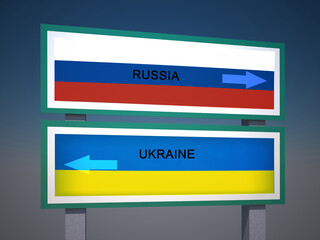Russia and Ukraine conflict concept. Political metaphor. 3D illustration