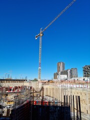 construction site with crane, excavation for construction 