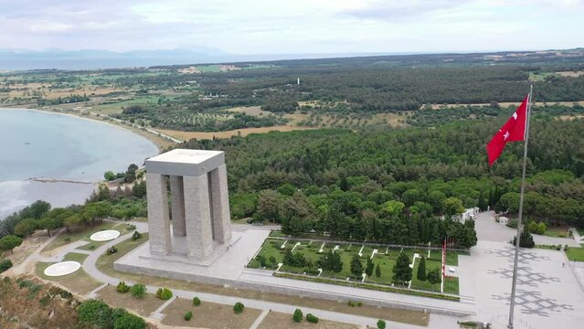 The &Ccedil;anakkale Martyrs' Memorial is a war memorial commemorating the service of about 253,000 Turkish soldiers who participated at the Battle of Gallipoli.