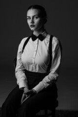 Caucasian woman portrait in black and white
