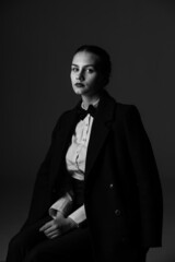 Caucasian woman portrait in black and white