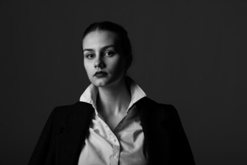 Caucasian woman portrait in black and white