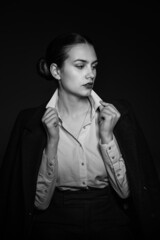 Caucasian woman portrait in black and white