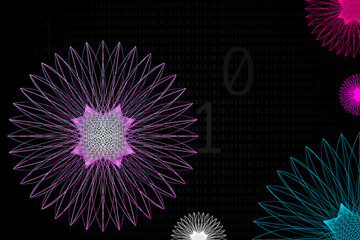 Big data wave visualization. Binary code and line wave pattern