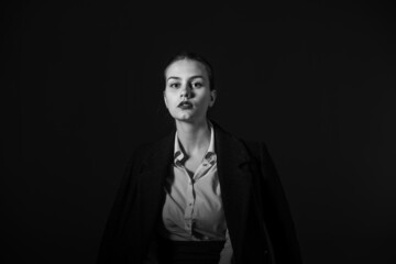 Caucasian woman portrait in black and white