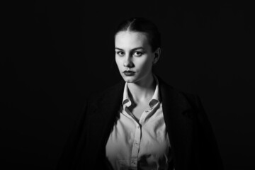 Fototapeta premium Caucasian woman portrait in black and white