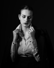 Caucasian woman portrait in black and white