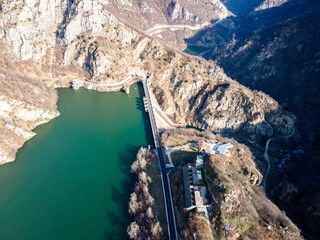 Aerial view of dam of Krichim Reservoir, Bulgaria