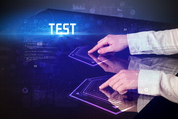 Hand touching digital table concept
