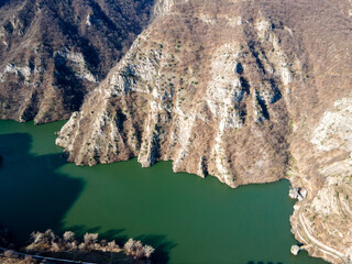 Aerial view of dam of Krichim Reservoir, Bulgaria