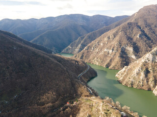 Aerial view of dam of Krichim Reservoir, Bulgaria