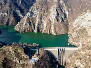 Aerial view of dam of Krichim Reservoir, Bulgaria