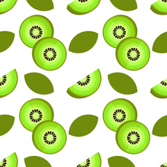 kiwi fruit seamless pattern in bright green color on white background
