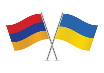 Armenia and Ukraine crossed flags. Armenian and Ukrainian flags, isolated on white background. Vector icon set. Vector illustration.