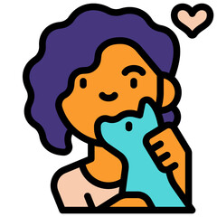 petting cat filled outline icon