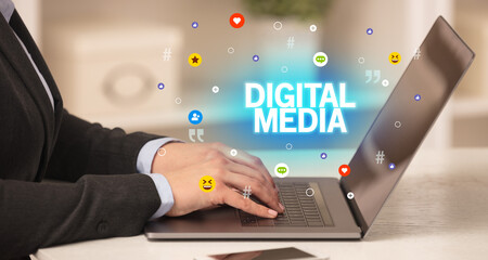 Freelance woman using laptop concept