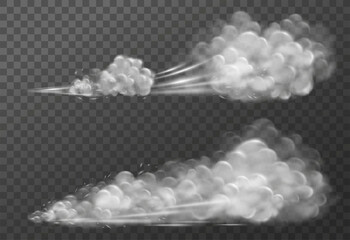 Cloud of dust. Smoke trail on road from car. Dynamic speed effect