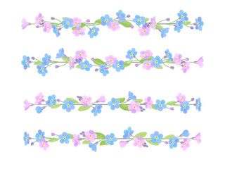 青色とピンクの忘れな草のフレーム