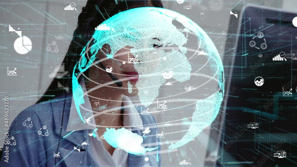 Poster customer support call center provide data in conceptual vision . business and communication technolo