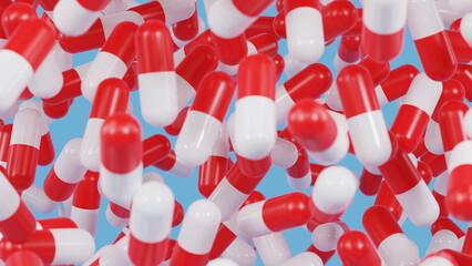 3D Rendering lots of Pills Medicine Floating spread around 3D Illustration Background