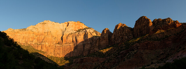 Panoramic of West Temple cliff face in Zion National Park