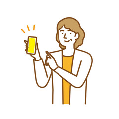 スマートフォンを手に持って喜ぶ年配の女性