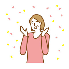 両手を広げて喜びを表現する年配の女性