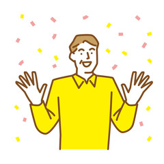 両手を広げて喜びを表現する年配の男性