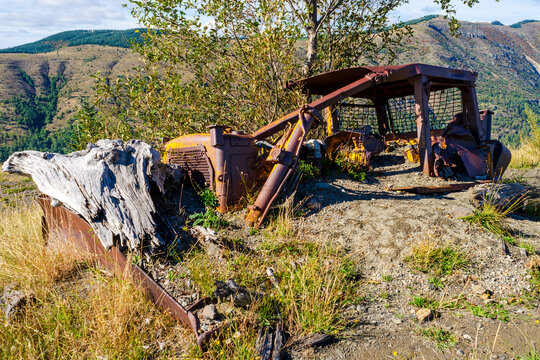 Destroyed by the 1980 eruption of Mount St. Helens, heavy equipment used for logging is slowly being reclaimed by vegetation on a ridge high above Coldwater Lake