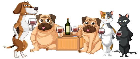 Fototapeta premium Cute pet party on the white background