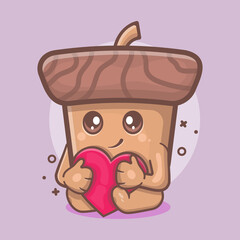 kawaii acorn character mascot holding love heart sign isolated cartoon in flat style design