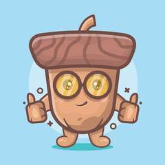 cute acorn character mascot with thumb up hand gesture isolated cartoon in flat style design