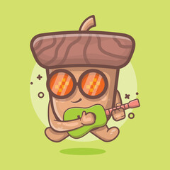 cute Acorn character mascot playing guitar isolated cartoon in flat style design