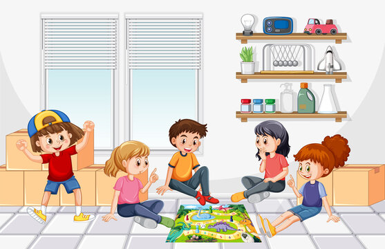 Children playing boardgame in the room