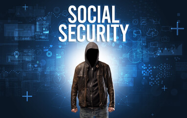 Faceless man with online security concept