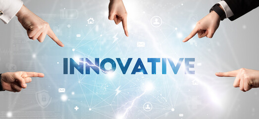 Hand pointing at inscription concept