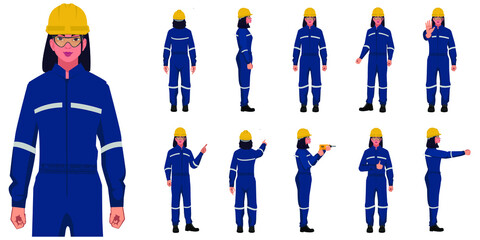 set of factory workers different posses flat style illustration isolated on white background © Pravin