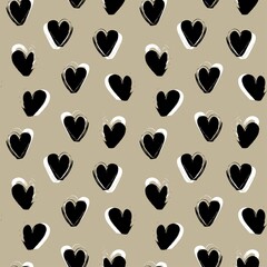 Fototapeta premium Heart shaped brush stroke seamless pattern design
