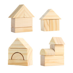 Toy wood blocks in home shape isolated on white background. Real estate concept.